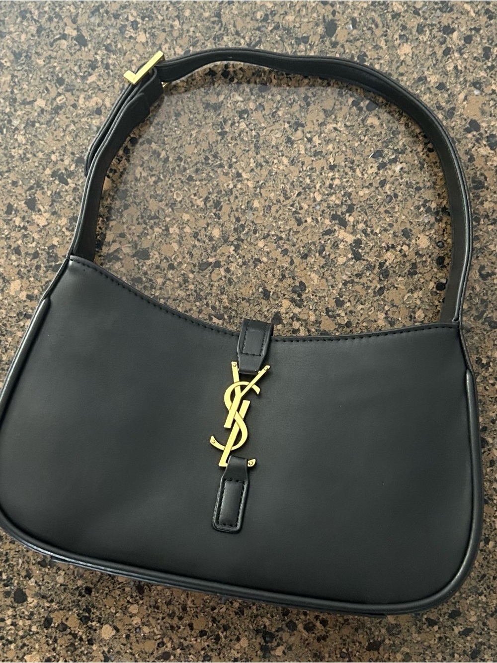 Black Shoulder Bag with Gold Logo Accent